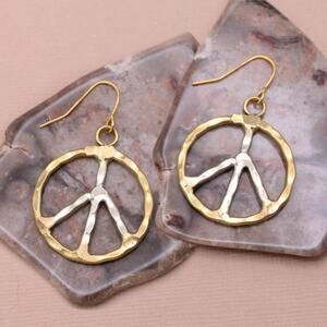 Woodstock Vibes Silver Gold Peace Sign Earring